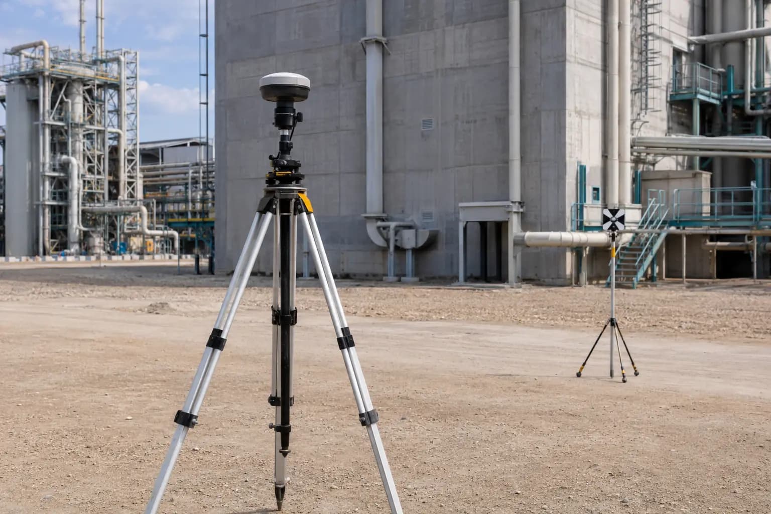 GNSS-обладнання та контрольна марка біля промислового об’єкта